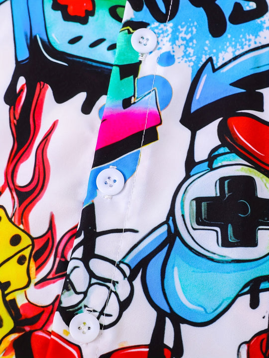 Conjunto de 3 piezas para Niños: Camisa Casual de Verano con Estampado Aleatorio y Cuello, Shorts y Sombrero Portátil - Ropa Deportiva Ligera y Cómoda para Actividades al Aire Libre, Ideal como Regalo para Jóvenes