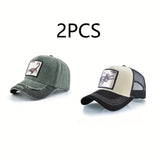 2pcs Gorras de Béisbol Ligeras para Hombre - Ajuste Snap-Fit ( y ) Estilo Trucker con Motivos Ecuestres e Inspiración Western, Diseño en Seis Paneles Ideal para Looks Casuales o Temáticos - Ropa Duradera