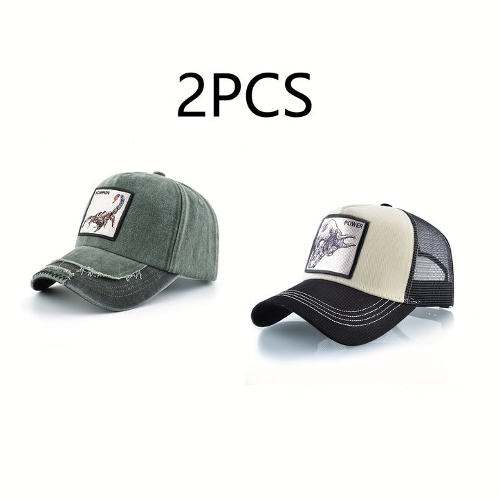 2pcs Gorras de Béisbol Ligeras para Hombre - Ajuste Snap-Fit ( y ) Estilo Trucker con Motivos Ecuestres e Inspiración Western, Diseño en Seis Paneles Ideal para Looks Casuales o Temáticos - Ropa Duradera