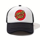 1pc Gorra de Béisbol SANTA CRUZ Estampada - Ligera y Transpirable, Unisex para Exteriores con Logo en Amarillo Intenso y Rojo, Sombrero Deportivo Casual para Hombres y Mujeres, Accesorio Duradero