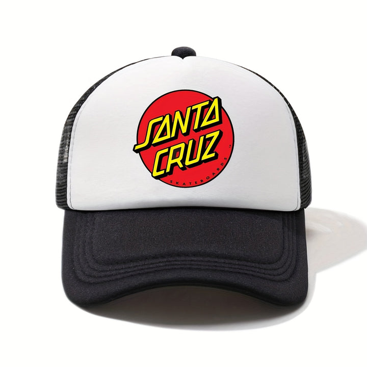 1pc Gorra de Béisbol SANTA CRUZ Estampada - Ligera y Transpirable, Unisex para Exteriores con Logo en Amarillo Intenso y Rojo, Sombrero Deportivo Casual para Hombres y Mujeres, Accesorio Duradero