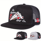 Gorra de béisbol con diseño de cartas de póker para hombres, ajustable con cierre trasero y malla, estilo deportivo casual, 100% poliéster, ideal para viajes de primavera/otoño y vacaciones en la playa