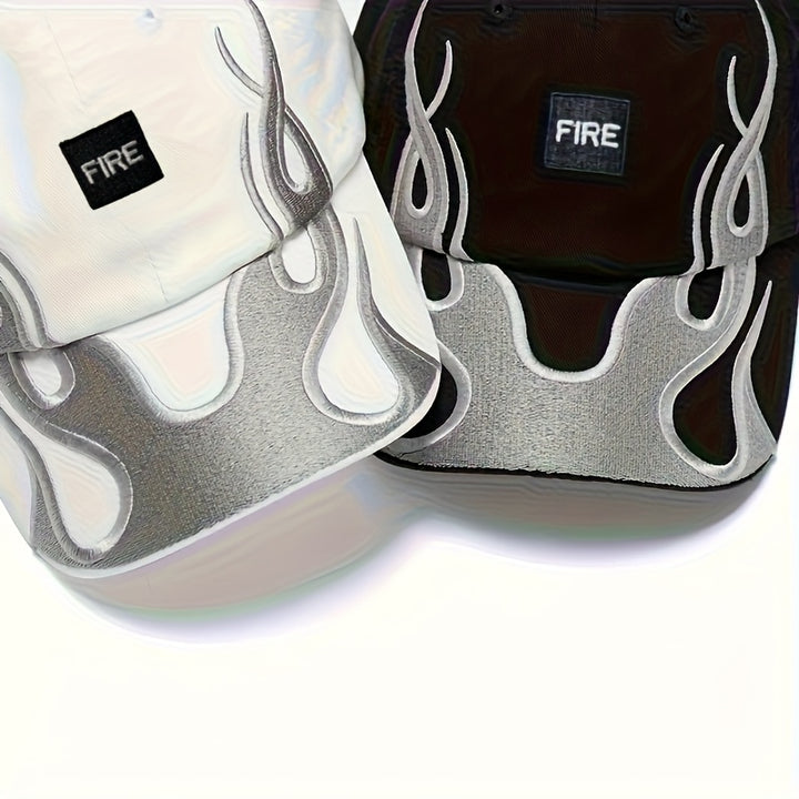 Gorra de béisbol unisex urbana con diseño de llamas y logo WASAC, ligera en contraste negro/blanco, para moda casual