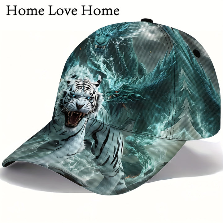 1 gorra de béisbol unisex con diseño único de tigre y dragón, estilo anime, 100% poliéster, para deportes y actividades al aire libre, con visera curva, ideal como regalo