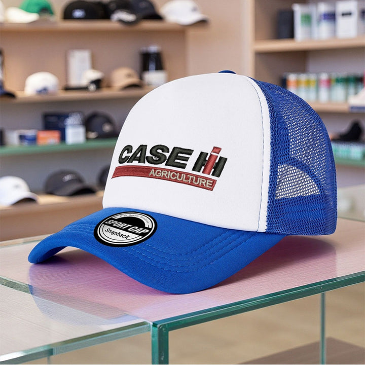 Tela. 1pc Gorra de béisbol con logo de agricultura CASE IH - Sombrero de camionero ajustable con cierre a presión, ligero y con diseño con detalles rojos, perfecto para actividades al aire libre, golf, playa y uso casual, sombrero para exteriores | Gorra