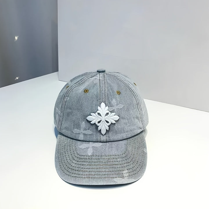 Gorra de Béisbol Bordada con Cruz y Letras para Mujer, Denim Lavado de Alta Gama con Correa Ajustable, Ideal para Streetwear y Danza