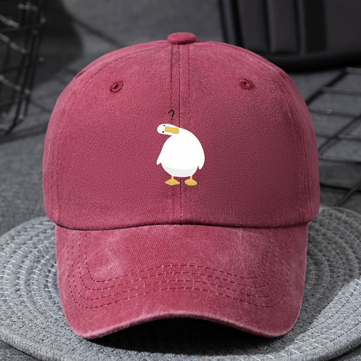 Gorra de béisbol retro lavada ligera para jóvenes, ajustable con cierre de clic, ajuste elástico, lavable en máquina, gorra casual para todas las estaciones con diseño de pato de dibujos animados, ropa casual para jóvenes, moda juguetona para jóvenes, dis