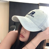 Gorra de Béisbol Bordada Estilo Coreano para Mujer, Versátil y Retro Americana con Gran Circunferencia para Cabeza