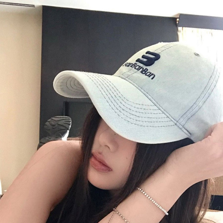 Gorra de Béisbol Bordada Estilo Coreano para Mujer, Versátil y Retro Americana con Gran Circunferencia para Cabeza