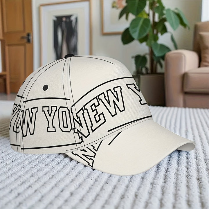 1 gorra ajustable con estampado 2D de temática de taxi de NYC - Diseño divertido de cuerpo completo de NYC (taxis, teléfonos, letreros) - Gorra de poliéster compatible para deportes, running, streetwear y eventos festivos (Halloween, Navidad) - Estilo icó