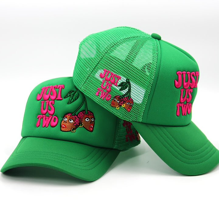 Sombrero tipo camionero casual para hombre con diseño 'Just Us Two' - Ligero poliéster, malla trasera no elástica, ajuste ajustable para ropa casual, fútbol y celebraciones de vacaciones.