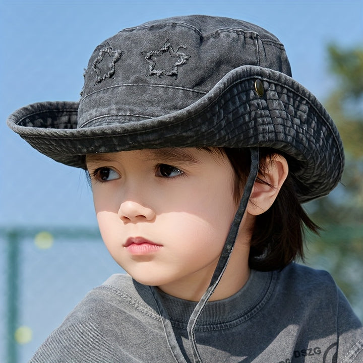 1 sombrero de ala ancha para niños con UPF y diseños de estrella/tren/camión/coche - Ligero para todas las estaciones, ideal para ciclismo, fiestas y actividades al aire libre, de 3 a 8 años (temas de papá/policía/constructor)