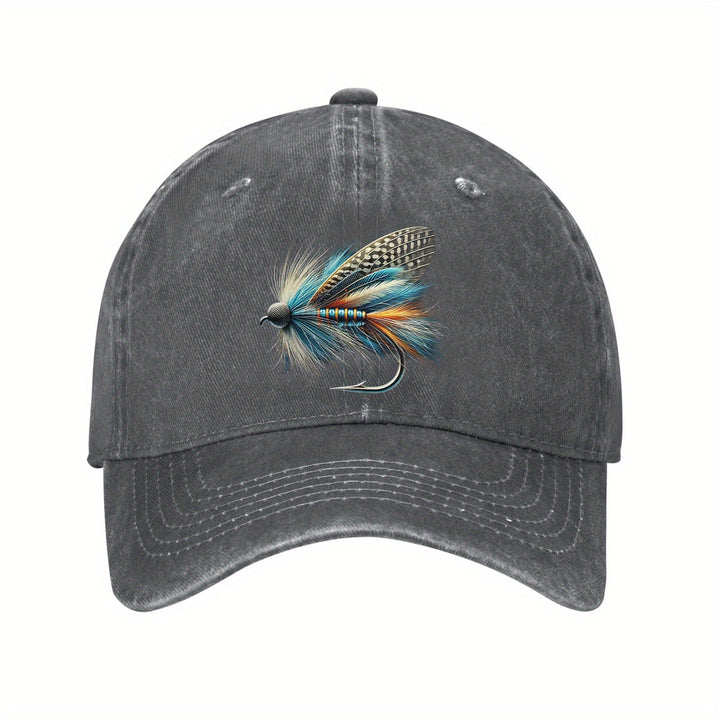 Gorra de béisbol 100% algodón con diseño de mosca seca en azul y gris, ajustable, ala curva ligera, protección solar para exteriores, solo lavado a mano, sombrero para el sol