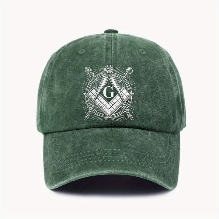 Gorra de Béisbol Masónica Ajustable de Algodón Ligero con Emblema de Brújula y Triángulo, Visera Curva para Hombres y Mujeres, Casual Unisex al Aire Libre, Diseño Único del Logo, Tela Transpirable