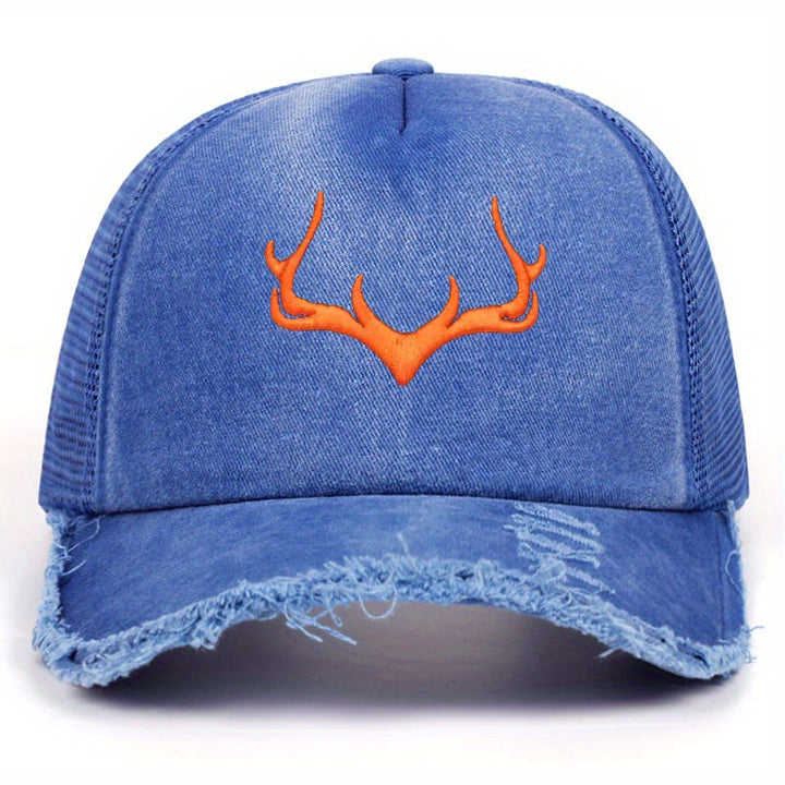 Sombrero estilo vintage americano con estampado de alce y diseño hueco, ideal para pescar en la montaña o ser conductor de camión - el mejor regalo de Navidad