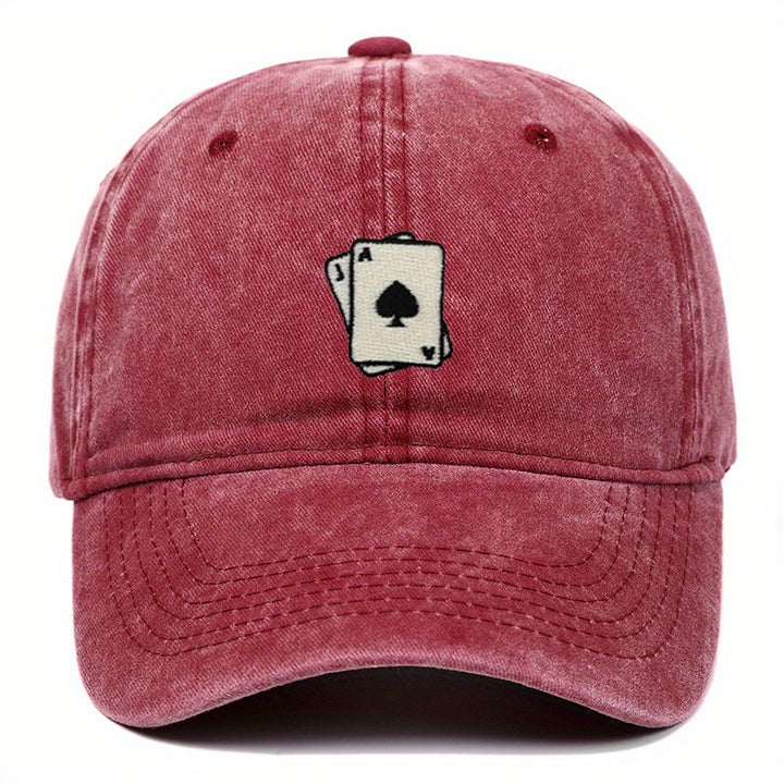 Gorra de béisbol lavada con diseño bordado de cartas, ajustable para hombres y mujeres