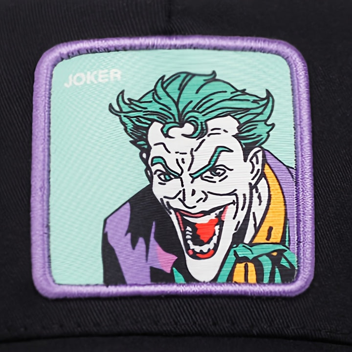 Gorra de béisbol bordada Warner Bros DC JOKER para hombres y mujeres, ideal para eventos deportivos al aire libre, con diseño de malla y un elegante estilo de gorra de camionero.