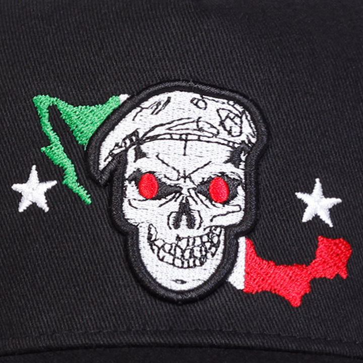 Gorra de Béisbol de 5 Paneles para Hombres con Hebilla Ajustable - Ligera para Primavera/Otoño, Emblema de Calavera Icónico y Diseño de Parte Superior Redonda, Gorra Casual para Viajes al Aire Libre (Sin Malla, Diseño Icónico) - Fácil de Cuidar para Estil