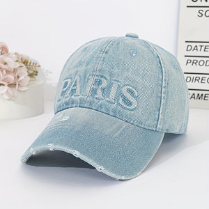 Gorra de Béisbol de Denim con Letras en Azul Claro