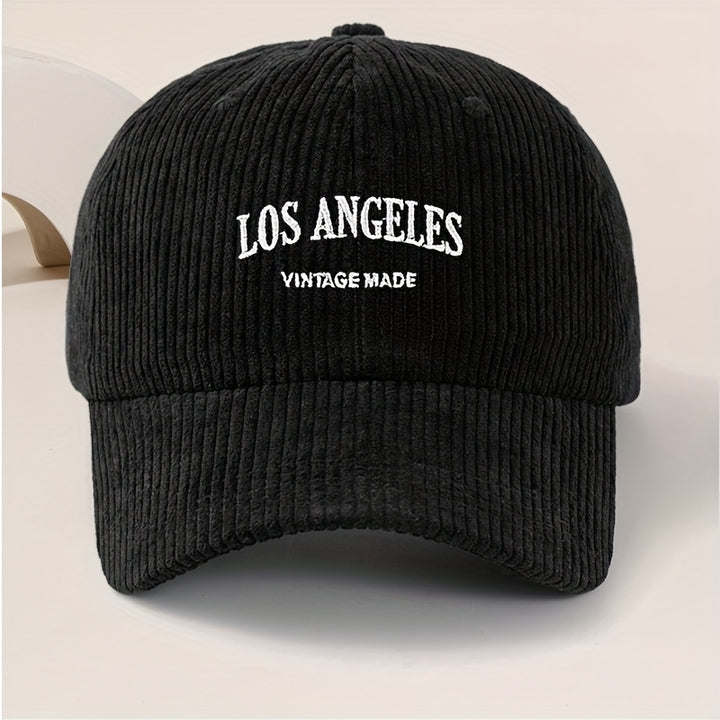 Gorra de Béisbol con Logo Los Ángeles para Hombres y Mujeres - Ajustable Snapback, Negra con Letras Blancas LOS ANGELES, Corduroy Liviano Duradero Ideal Para Ropa Casual al aire Libre o Uso Callejero Unisex