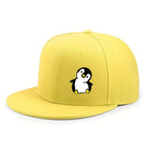 Gorra Plana Unisex de Hip-Hop con Estampado de Pingüino Urbano, Color Sólido y Ajustable para Exteriores