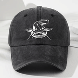 Gorra de Béisbol Blanca con Estampado de Pescado Desgastada, Visera Curva Casual y Suave, Tamaño Ajustable para Exteriores, Gorra Duckbill a la Moda
