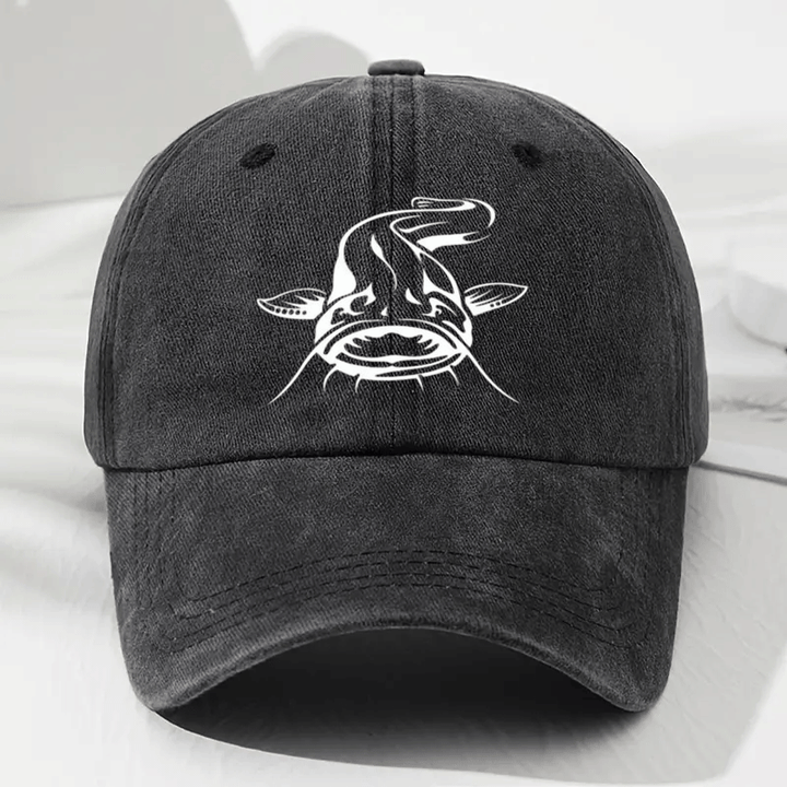 Gorra de Béisbol Blanca con Estampado de Pescado Desgastada, Visera Curva Casual y Suave, Tamaño Ajustable para Exteriores, Gorra Duckbill a la Moda