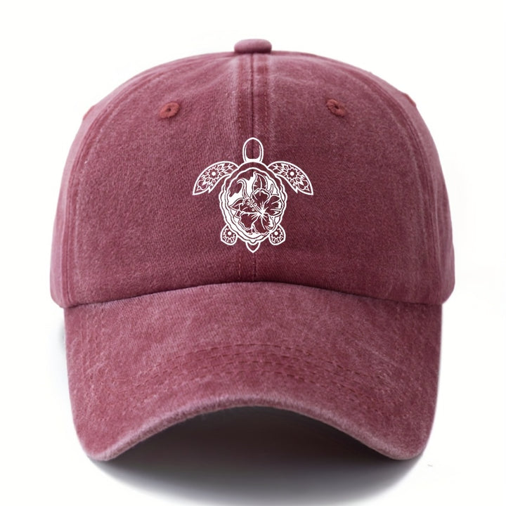 Gorra de béisbol de impresión de moda Tortuga, estilo clásico retro lavado con visera curva, accesorio casual de vacaciones al aire libre, gorra de conductor de camión