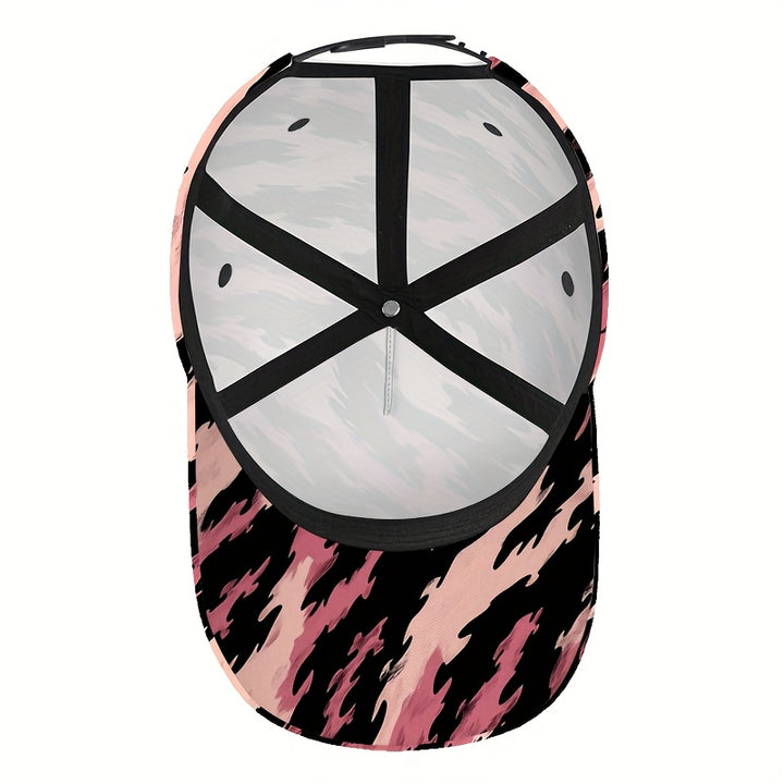 1 Gorra de Béisbol para Hombre - Diseño Audaz en Rosa//Gris con Llamas, Correa Ajustable, Ligera y Cómoda para Halloween, Navidad, Acción de Gracias - Accesorio Moderno de Calle, Tocado Festivo, Tejido Transpirable, Estilo Casual, Diseño Abstracto, Durade