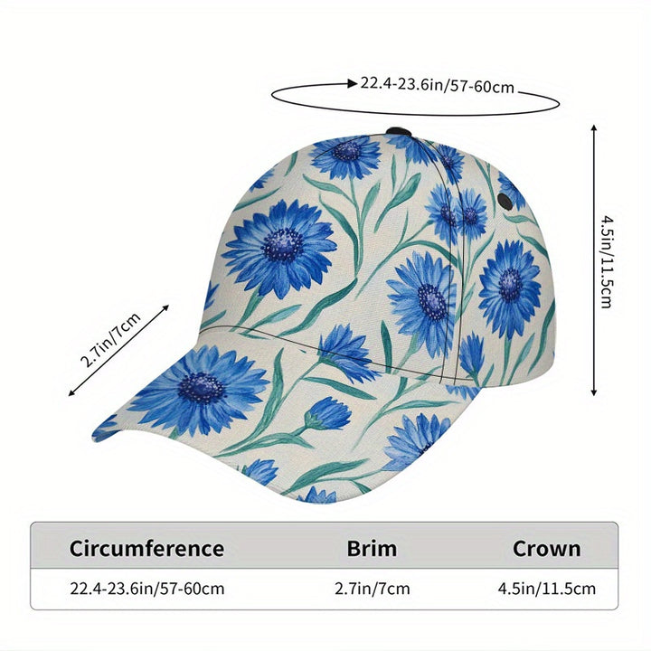 1pc Gorra de Béisbol Ajustable con Estampado de Flores Azules - Gorra Ligera de Pico de Pato para Salidas Familiares, Navidad, Playa, Picnic, Uso Diario - Ajuste Cómodo para Todas las Tallas