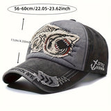 1 gorra de béisbol unisex ajustable con broche, estilo retro desgastado con bordado de tiburón, gorra ligera de ala ancha para todas las temporadas, para hombres y mujeres, deportes casuales al aire libre, ropa con tema marino