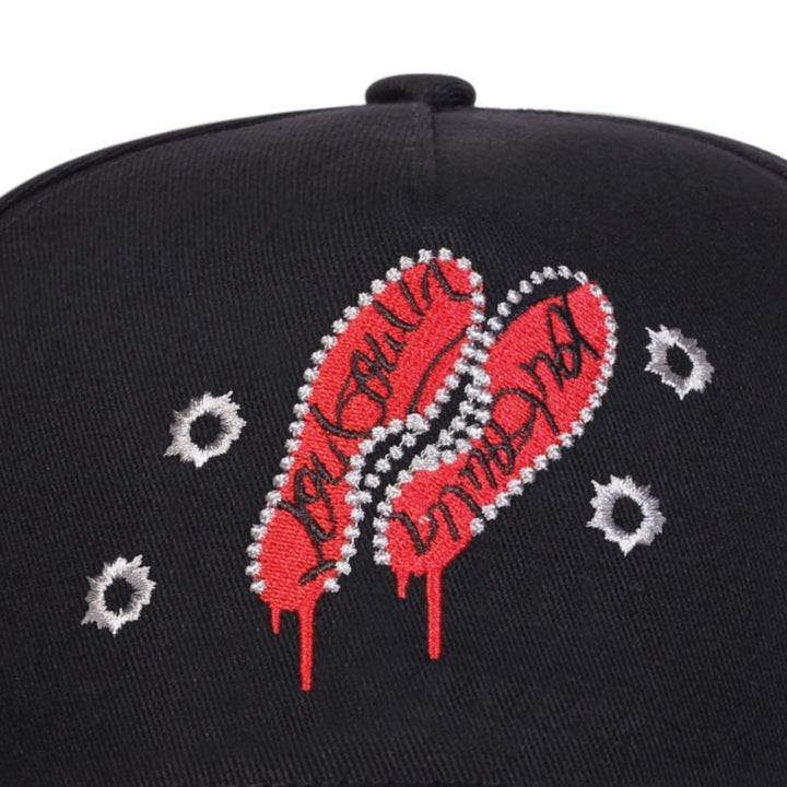 Gorra de béisbol gótica para hombre con diseño de salpicaduras de sangre y balas - Snapback ajustable, gorra ligera de 5 paneles con rojo y bordado, ropa de calle casual para fiestas de Halloween y uso diario