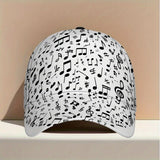 1 Gorra de Béisbol con Estampado de Notas Musicales 2D - Gorra Snapback de Poliéster Estilosa con Impresión Vibrante de Cuerpo Completo, Ligera y Ajustable para Deportes al Aire Libre y Uso Casual, Accesorio de Festival,Moda Streetwear,Diseño a la Moda,Aj