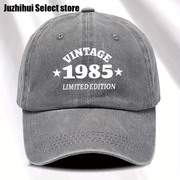 1 gorra de béisbol retro para mujer, edición limitada 1985, ajustable, ligera y desgastada, con visera curva, estilo urbano impreso, ideal para viajes, uso casual y diario