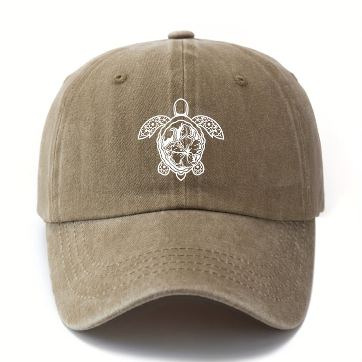 Gorra de béisbol de impresión de moda Tortuga, estilo clásico retro lavado con visera curva, accesorio casual de vacaciones al aire libre, gorra de conductor de camión