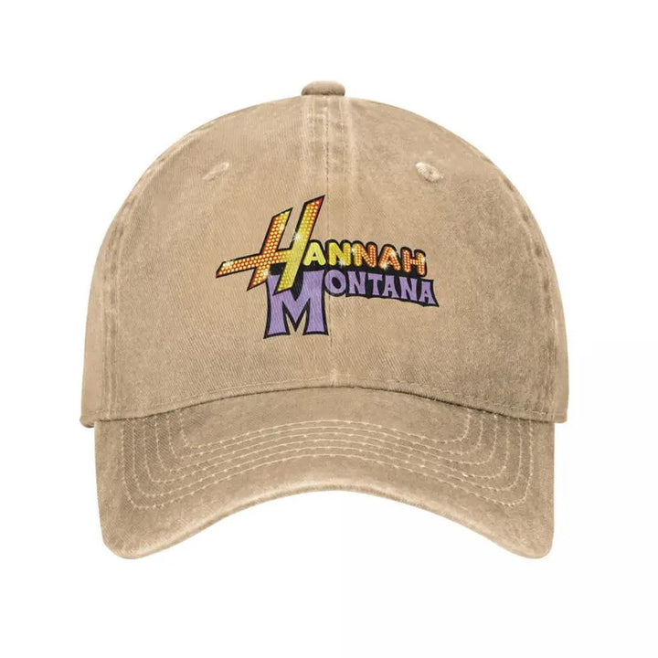 Gorra de béisbol desgastada con logo de Hannah Montana, 100% algodón, estilo deportivo, ligera con estiramiento medio, recubrimiento de PVC, diseño tie dye ajustable para entrenamientos al aire libre, unisex