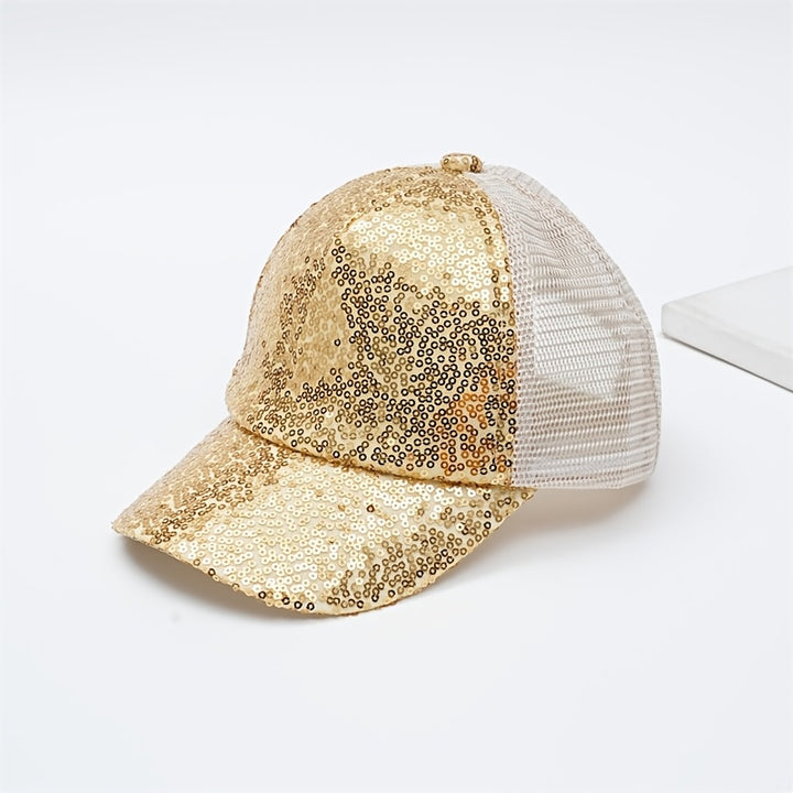 1pc Gorros para niñas Primavera/verano lindos con lentejuelas Gorras de red para jóvenes Gorras de béisbol transpirables para exteriores