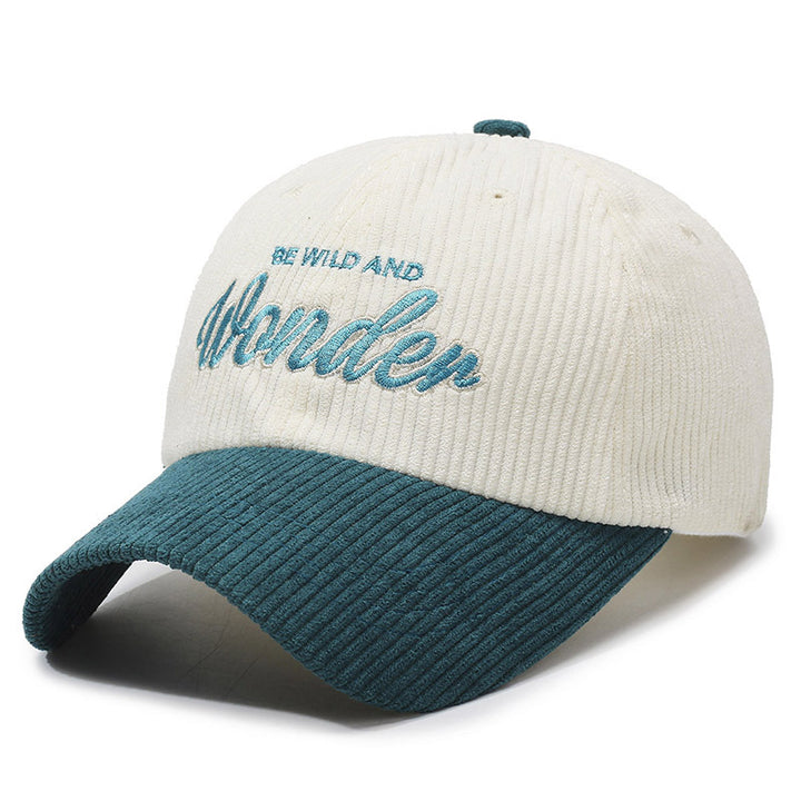 Gorra de béisbol de pana para hombre y mujer con adorno WONDER en la espalda - Sombrero para el sol con ala curva, Verde Marino Marrón, Gorro unisex estilo streetwear para outfits casuales y formales, Tejido de pana duradero y ajuste cómodo, Versátil para