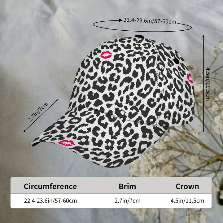 Gorra de Béisbol con Estampado de Leopardo y Besos Rosados - Gorra Unisex Ajustable Ligera y Transpirable para Deportes, Viajes al Aire Libre, Sombrero Glamuroso Todo el Año, Lavable a Máquina, Regalo Festivo, Accesorio Divertido y Duradero