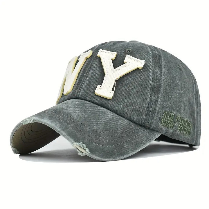 Gorra de béisbol con letra NY y bordado de dibujos animados - Cierre ajustable con visera, gorro ligero y transpirable para deportes al aire libre, gimnasio y uso casual - Gorra unisex para todas las estaciones con logo de NY (regalo ideal para hombres...