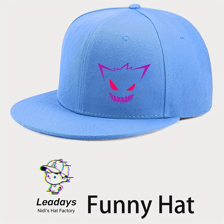 Gorra de béisbol con diseño de sonrisa diabólica de anime, ajustable con cierre trasero y visera plana, 100% poliéster transpirable, unisex, casual, para hombres y mujeres, ideal para uso en todas las estaciones, festivales y baile