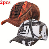 Una colección de gorras de béisbol para caza al aire libre con diseños de camuflaje y parches de emoticonos, con dos estilos únicos de gorra, perfectas como regalo para hombres o mujeres.