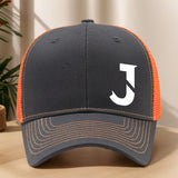 Gorra de béisbol con letra J impresa, diseño creativo - Gorra de malla transpirable y ajustable para primavera/verano, ideal para actividades al aire libre, deportes, senderismo, pesca y protección solar - Material de poliéster, tela sin estirar, liger...