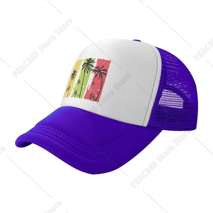 Gorra de Béisbol Ajustable de Malla Transpirable con Grafiti de Palmeras Vibrantes - Estilo Hip-Hop, Sombrero de Playa de Verano para Hombres y Mujeres, Lavable a Máquina