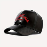 Gorra de béisbol de cuero PU California Golden State - Unisex, ajustable, cierre con botón, protección solar, temática de vacaciones, artesanal con bordado y diseño tejido