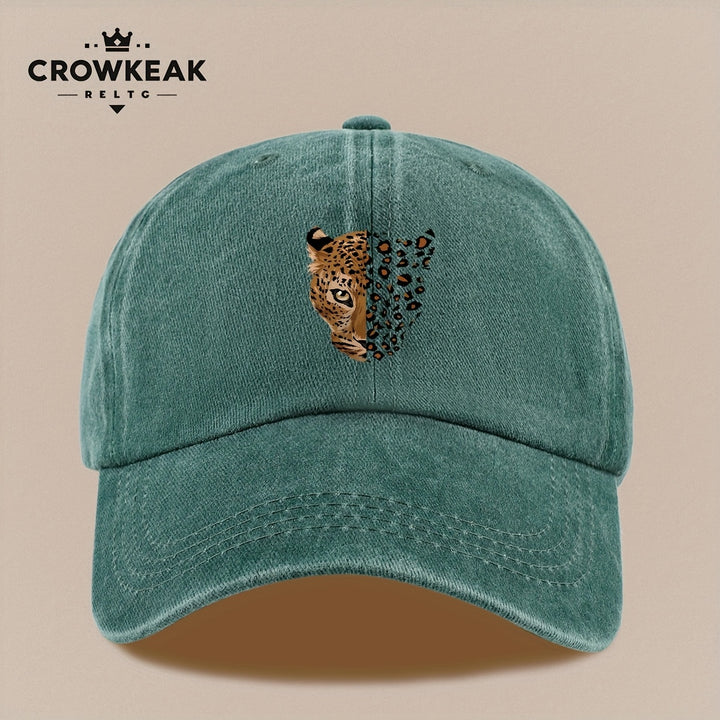 1 gorra de béisbol retro con estampado leopardo - Diseño ajustable similar al oído del cheetah, ligera y transpirable para , viajes u outfits casuales: marrón//beige claro (lavada manual)