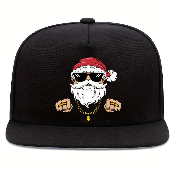 Gorra de béisbol unisex con estampado navideño de hip-hop, estilo callejero, ajustable con cierre a presión, 100% poliéster, ligera, solo lavar a mano/limpiar en seco.