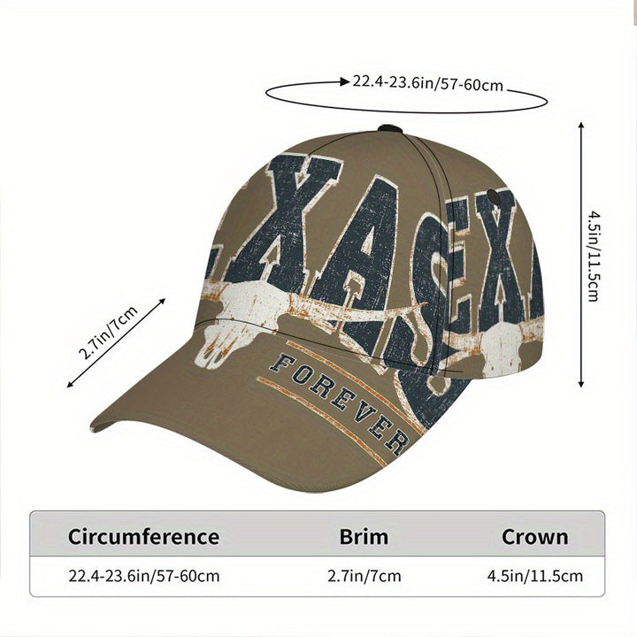 1 Gorra Ajustable Snapback con Estampado Texas Spirit - Gorra con Estampado 2D de Cuerpo Completo de Temática Texana, Diseño Vibrante para Streetwear, Deportes y Eventos de Halloween/Navidad/Acción de Gracias - Gorra Unisex de Poliéster Duradero