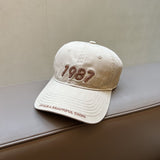 Gorra de Béisbol Retro Americana 1987 Unisex Lavada con Visera Suave y Ancha para Mujer, Acentúa el Rostro Casual