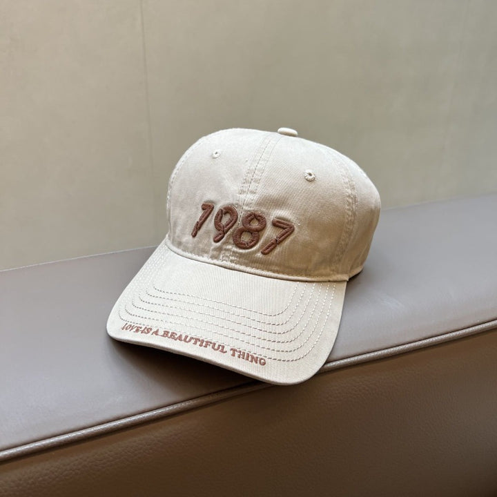 Gorra de Béisbol Retro Americana 1987 Unisex Lavada con Visera Suave y Ancha para Mujer, Acentúa el Rostro Casual